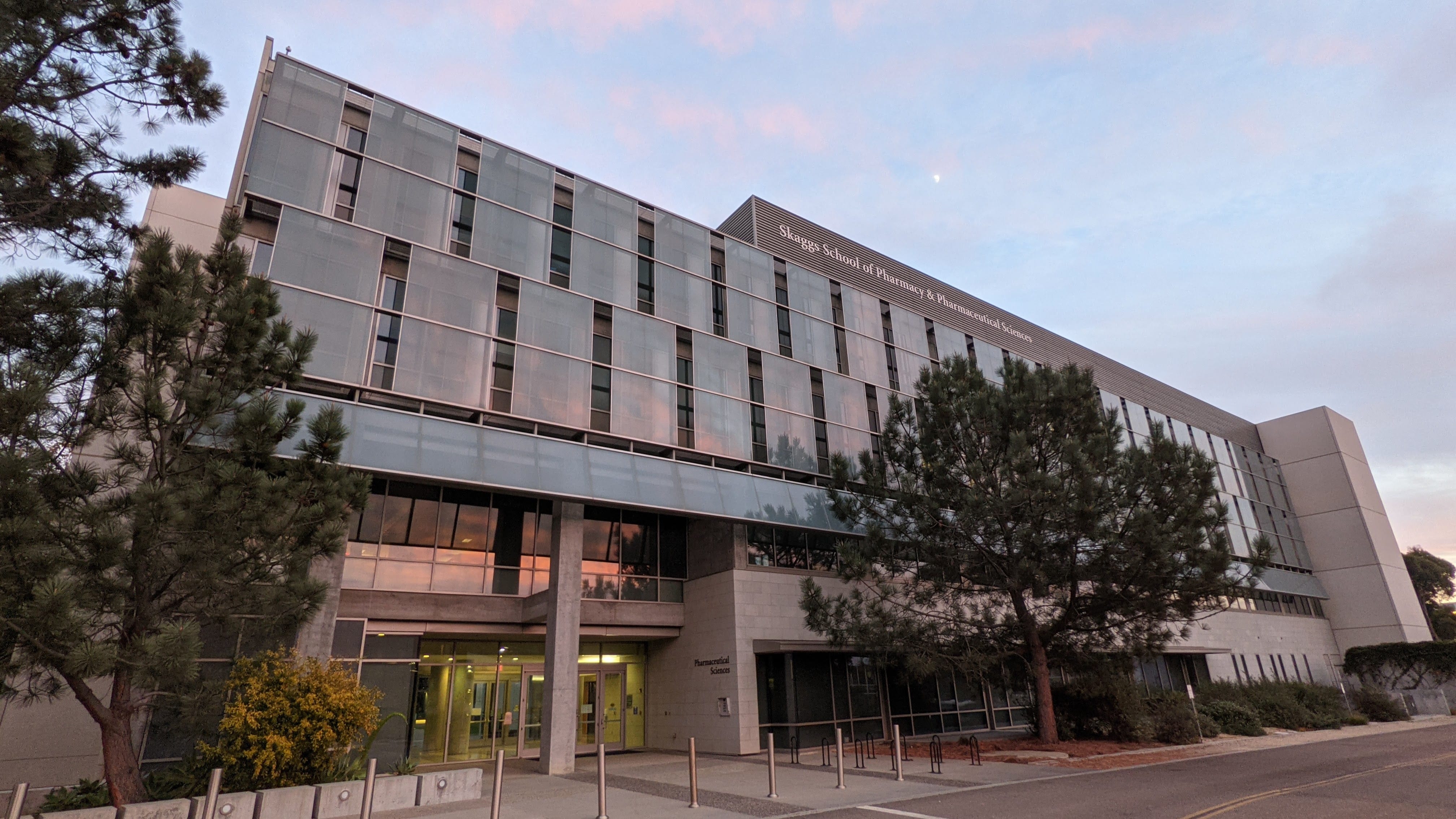 Skaggs Building at night